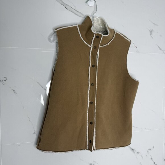 RALPH LAUREN Women's Faux Suede Sherpa Lined Hooded Button-Front Vest L - Picture 1 of 7
